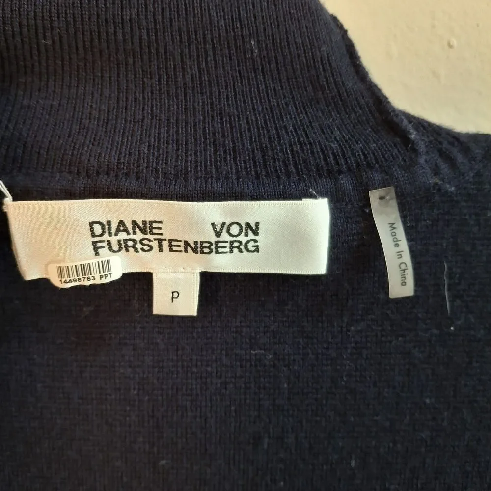 Diane von Furstenberg Colorblock Turtleneck Knit Sweater Women XS Fit Asymmetric